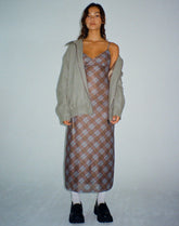Kalana Midi Dress in Green Blurred Check Dark Olive