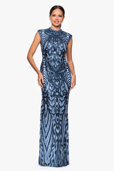 "Melina" Sequin Placement Embellished Mock Neck Floor Length Dress