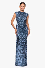 "Melina" Sequin Placement Embellished Mock Neck Floor Length Dress