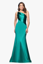 "Emilia" Satin Strapless Asymmetric Neckline Floor Length Dress