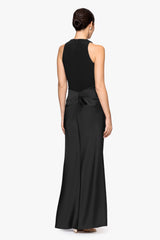 "Amberlynn" Jersey Knit and Satin Draped Floor Length Dress