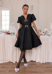 Lennon Jacquard Knee Length Dress - Black