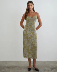 Selayu Midi Dress in Moss Petal Olive