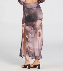 Heavenly Match Floral Slit Midi Skirt