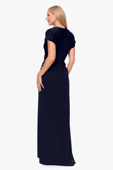 "Rinna" Scuba Crepe and Satin Cowl Neck Floor Length Dress