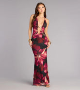 Garden After Dark Plunge Halter Maxi Dress