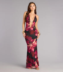 Garden After Dark Plunge Halter Maxi Dress