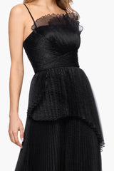 "Victoria" Organza Pleated Floor Length Dress