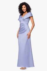 Petite "Rosa" Mikado V-Neck Floor Length Dress
