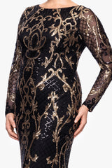 Plus "Nara" Long Sleeve Sequin Placement Gown
