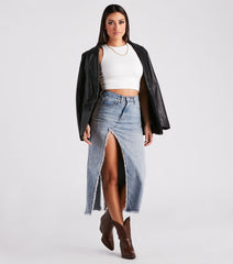 Babe In Denim High Slit Midi Skirt