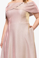 Plus "Kendra" Galaxy Glitter Off the Shoulder Floor Length Gown