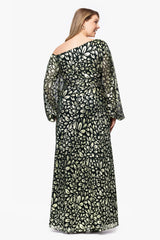 Plus "Malia" Metallic Off the Shoulder Long Sleeve Floor Length Dress