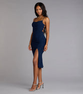 Sparkly Allure Glitter Knit Lace-Up Midi Dress