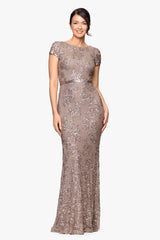 "Keisha" Sequin Embellished Short Sleeve Floor Length Dress