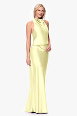 "Amina" Satin Halter Floor Length Dress