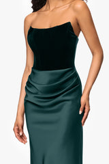 Petite "Lynn" Velvet and Satin Strapless Floor Length Gown