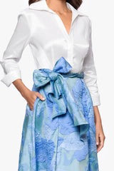 "Iyanna" Taffeta and Brocade Bow Floor Length Dress