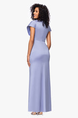 Petite "Rosa" Mikado V-Neck Floor Length Dress