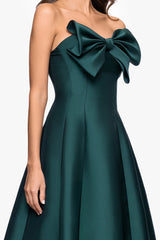 "Coulette" Satin Bow Strapless Midi Dress