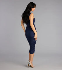 All About You Ruched Mesh Midi Dress