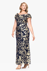 Plus "Bianca" Metallic Cowl Neck Floor Length Dress