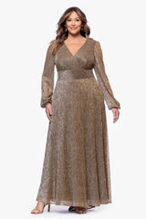 Plus "Alexa" Long Sleeve Metallic Knit Dress