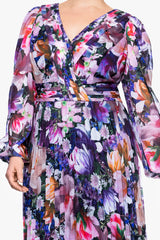 Plus "Sammy" Chiffon Long Sleeve Floor Length Dress