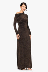 "Khloe" Metallic Knit Drop Shoulder Floor Length Dress