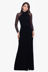 "Valerie" Long Mock Neck Mesh Long Sleeve Dress