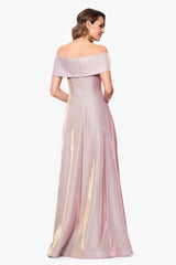 "Kendra" Galaxy Glitter Off the Shoulder Floor Length Gown