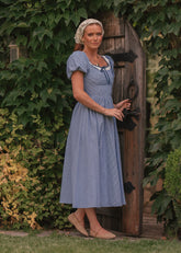 Giselle Micro Gingham Print Dress - Blue