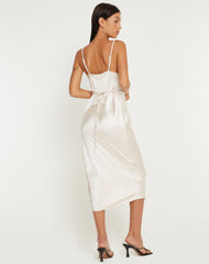Palasha Midi Dress in Satin Ivory