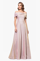 "Kendra" Galaxy Glitter Off the Shoulder Floor Length Gown