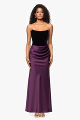 "Lynn" Velvet and Satin Strapless Floor Length Gown