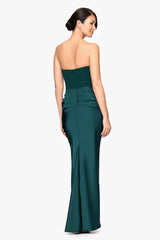 Petite "Debra" Long Strapless Scuba Crepe and Satin Gown