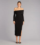 Sweep Me Away Ribbed Off Shoulder Midi Dress