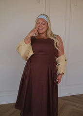 Miranda Midi Drop Waist Cotton Dress - Brown