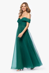 "Paige" Organza Off the Shoulder Floor Length Dress