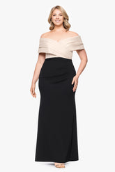 Plus "Yasmeen" Long Off The Shoulder Scuba Crepe Gown
