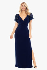 Petite "Jennifer" Long Jersey Knit Sequin Sleeve Dress