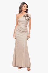 "Phoebe" Galaxy Knit One Shoulder Flower Floor Length Dress