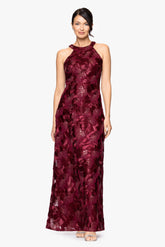 "Fabiana" Halter Neck Soutache and Sequin Floor Length Dress
