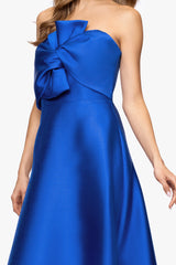 "Audrey" Mikado Strapless Bow Twist Floor Length Dress