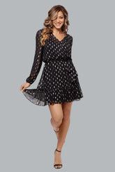 "Lucia" Short Long Sleeve V Neck with Belt Tie Dress