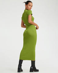 Afiqah Knitted Midi Dress in Golden Lime