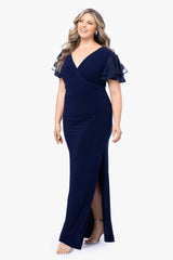 Plus "Jennifer" Long Jersey Knit Sequin Sleeve Dress