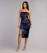 London Satin Slit Midi Formal Dress