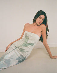 Rosbandi Bandeau Midi Dress in Abstract Painted Flower Blue