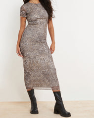 Roska Printed Midi Dress in Sandstorm Tonal Print